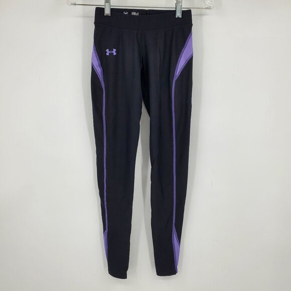 Under Armour Cold Gear Compression Base Layer Black and Purple Leggings Small - Picture 1 of 8